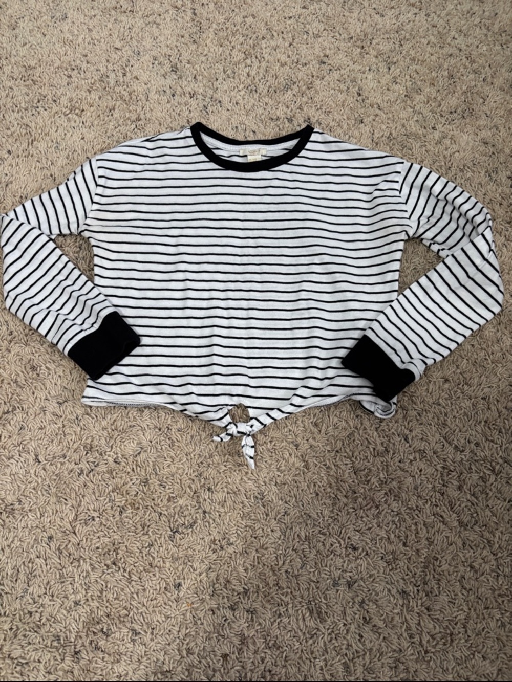 Striped Tie-Front Long Sleeve Top in Black and White Stripes
